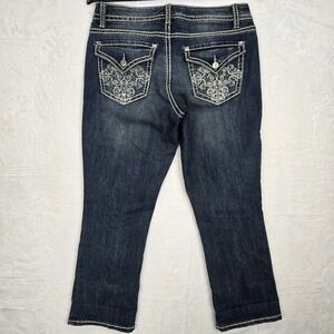 Nine West Distressed‎ Whiskered Embroidered Jeweled Flap Jeans 4/27 Y2k Vintage